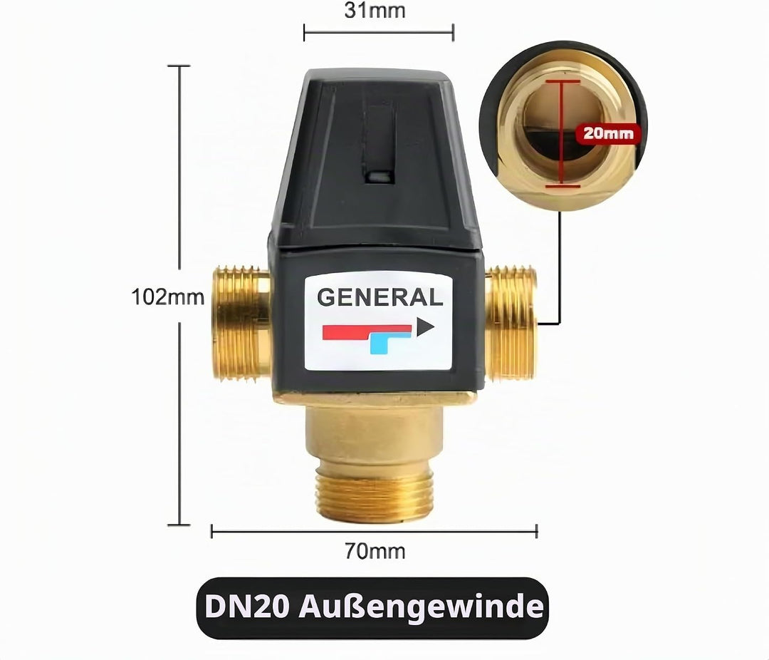 VIFERR 3-Wege-Thermostat-Mischventil DN20 Aussengewinde Messing-Thermostat-Mischventil für Solarwarm