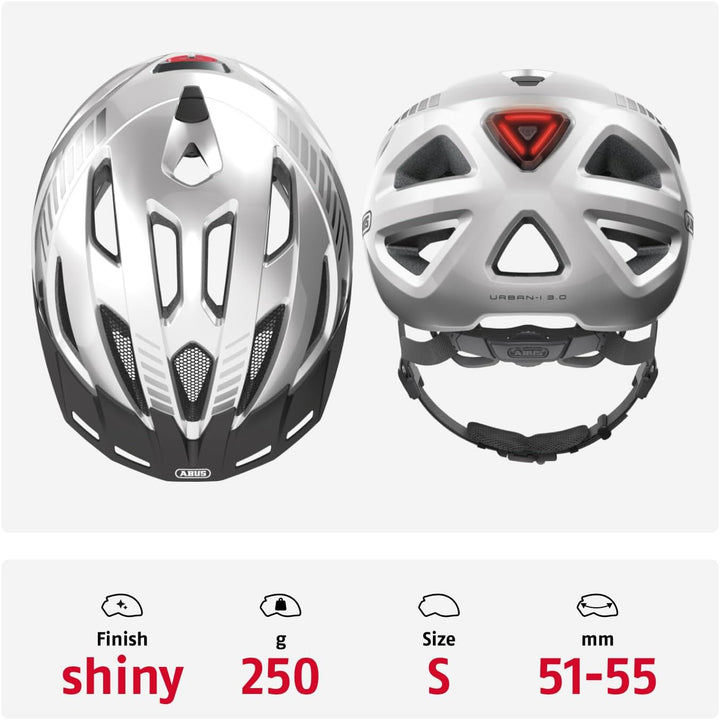 ABUS Stadthelm Urban-I 3.0 - Fahrradhelm mit Rücklicht, Schirm und Magnetverschluss - für Damen und