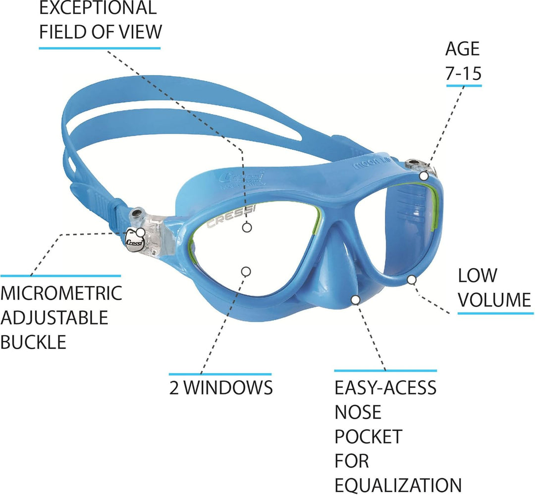 Cressi Schnorchelset Maske Kinder Moon Kid & Baloo Goggles - Schwimmbrille Für Kinder von 7/15 Jahre