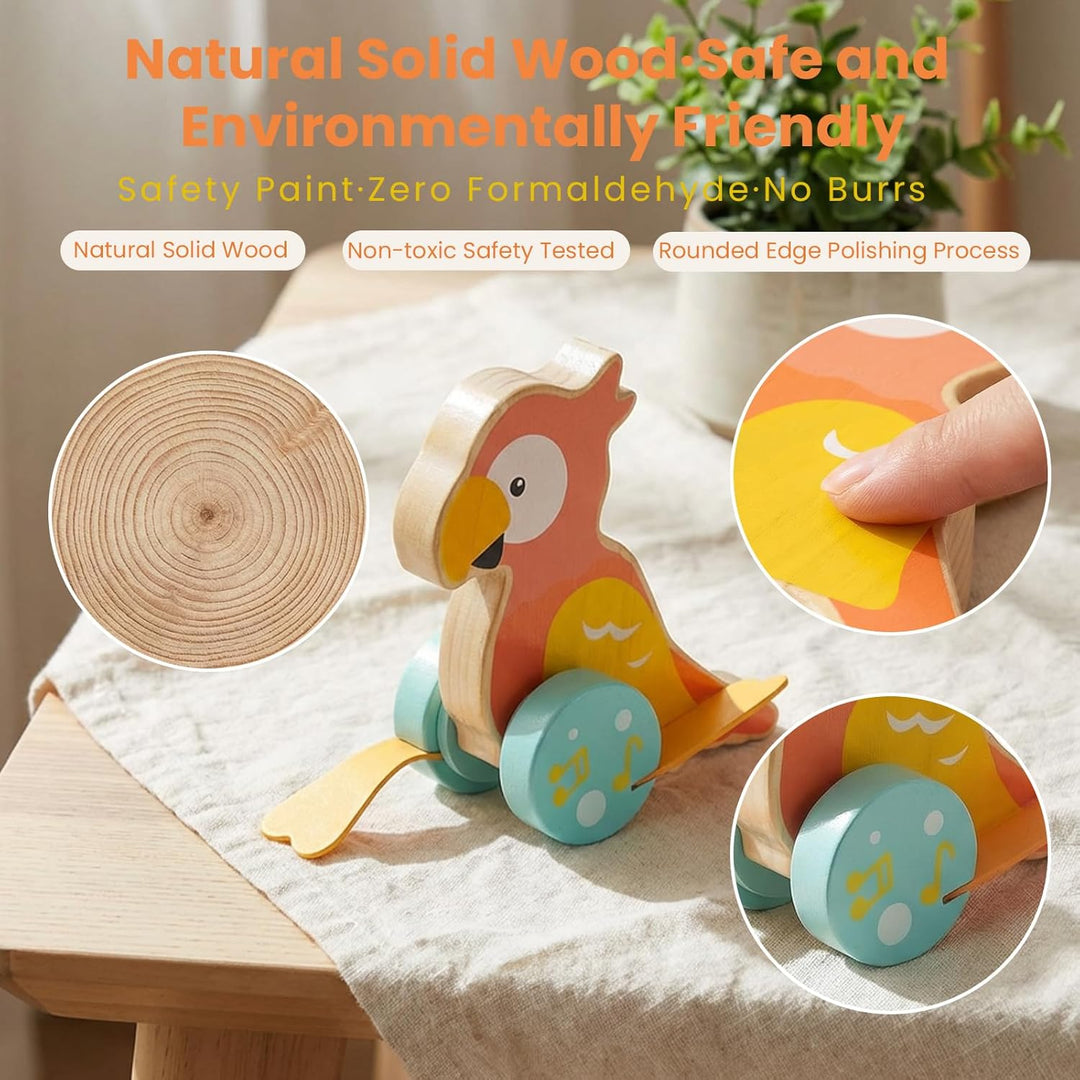 Holz Schiebespielwagen Schiebetier Spielzeug Lauflernhilfe Tierspielwagen Schiebespielzeug für Kinde