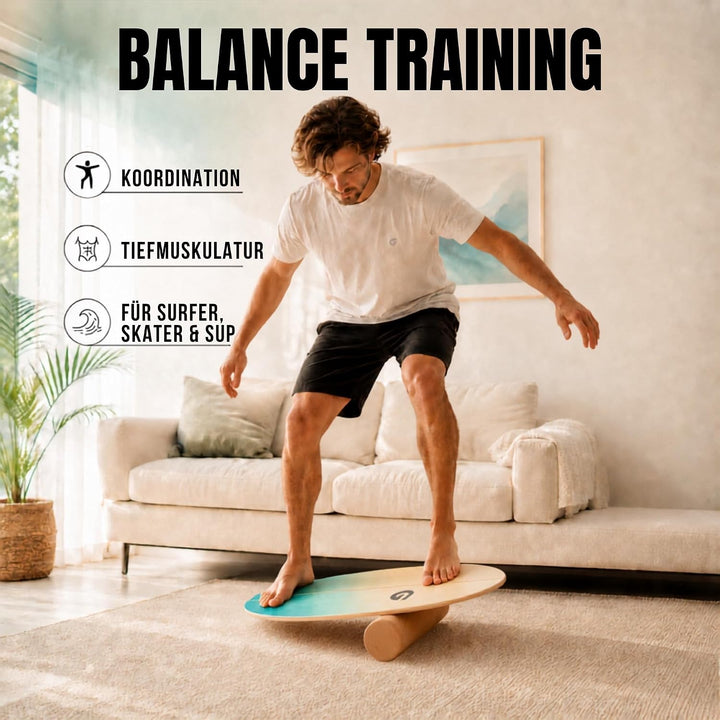Glory Boards® Balance Board – Handmade - 100% Birkenholz - Inklusive Korkrolle - Optimal für Gleichg