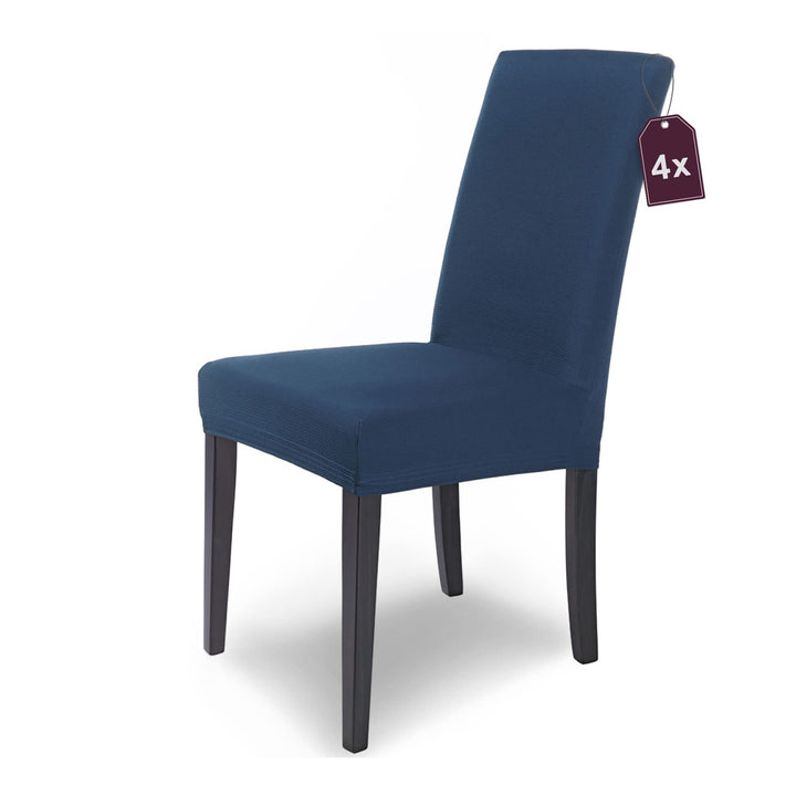 SCHEFFLER-Home Stuhlhussen Stretch Mia/Stretch Stuhlhussen Blau 4er Set/Microfaser Stuhl Bezug wasch