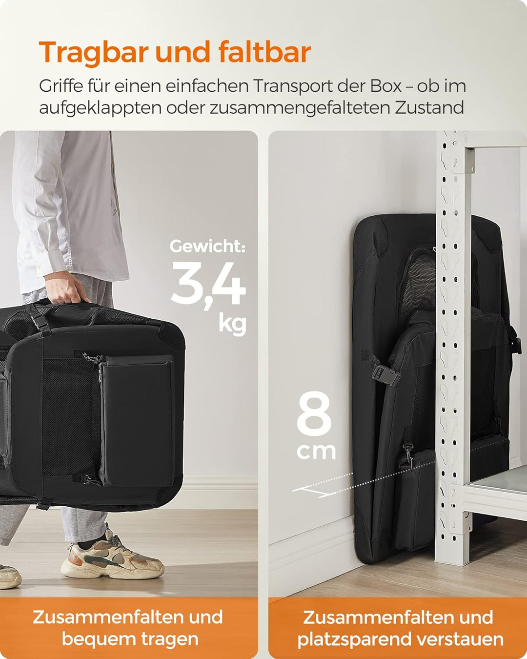 Feandrea Hundebox faltbar, Transportbox Hund, L, Hundetasche, Oxford-Gewebe, Netzstoff, atmungsaktiv