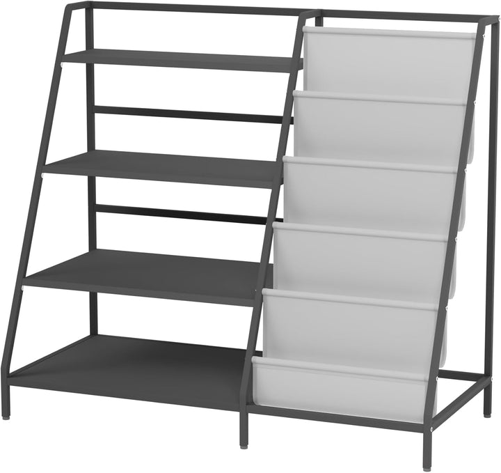 Bücherregal Kinder Metall mit 5 Fächern und 3 Abalege, Kinderregal Montessori Spielzeug-Organizer fü
