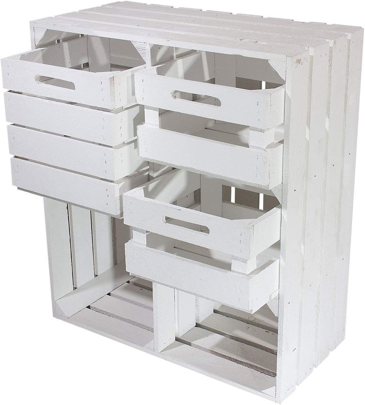 2er Set Weisser Holzschrank mit 3 Schubladen 77cm x 68cm x 35cm Regalsystem Vintage Massive Obstkist
