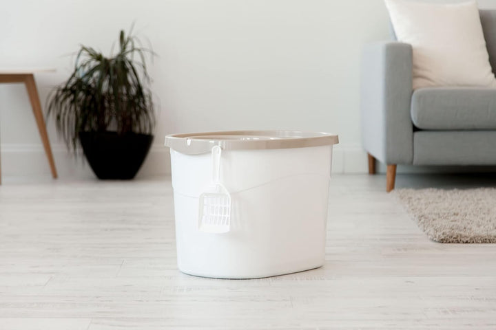 Iris Ohyama Katzenklo mit Schaufel, bis 7 kg, Weiss/Beige, mit Deckel, Katzentoilette, leicht reinig