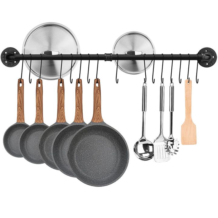 Toplife Küchen Hängeleiste für Küchenutensilien, 100 cm industrieller Stil mit 16 Haken, Hakenleiste