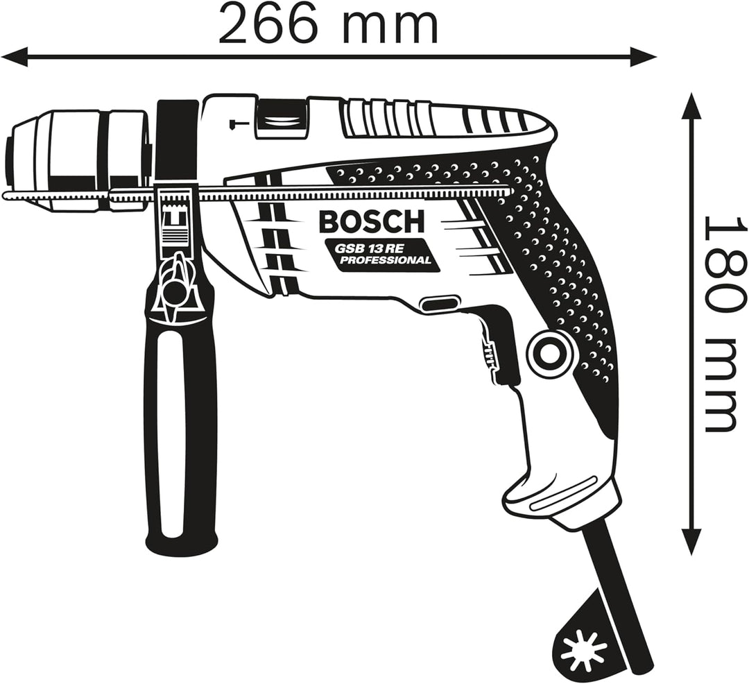Bosch Professional Schlagbohrmaschine GSB 13 RE (600 Watt, inkl. Tiefenanschlag 210 mm, Schnellspann
