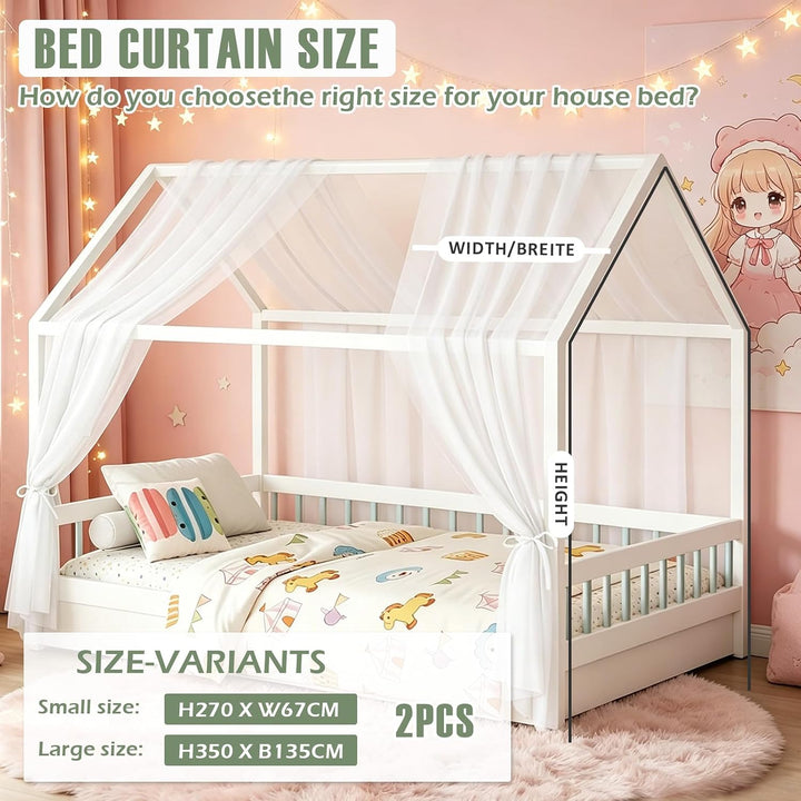 Hausbett Himmel Set 2-TLG - Betthimmel 150x350cm für Kinderbett Deko - Aus Atmungsaktivem Musselin m