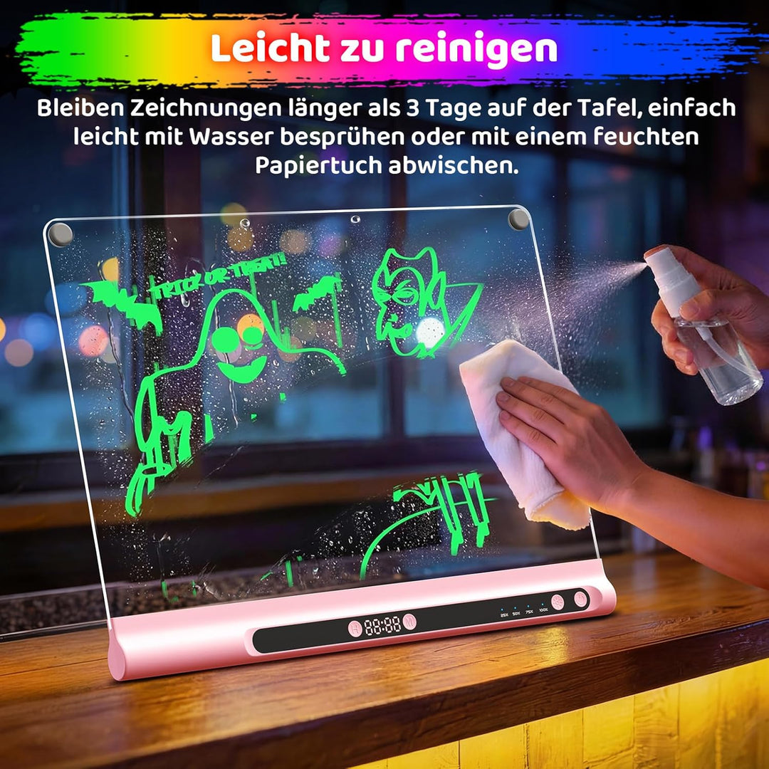 LED-Zeichentafel Wiederaufladbares 41cm, 9 Lichtmodi mit Timer, Neon-Trockenlöschtafel mit Ständer,