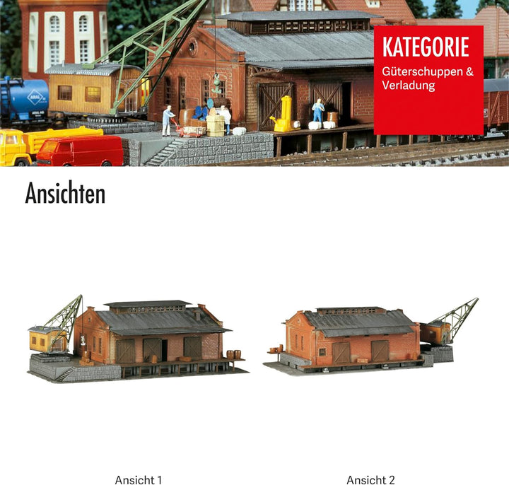 FALLER Güterhalle mit Ladekran Modellbausatz mit 118 Einzelteilen 182 x 98 x 65mm I Modelleisenbahn