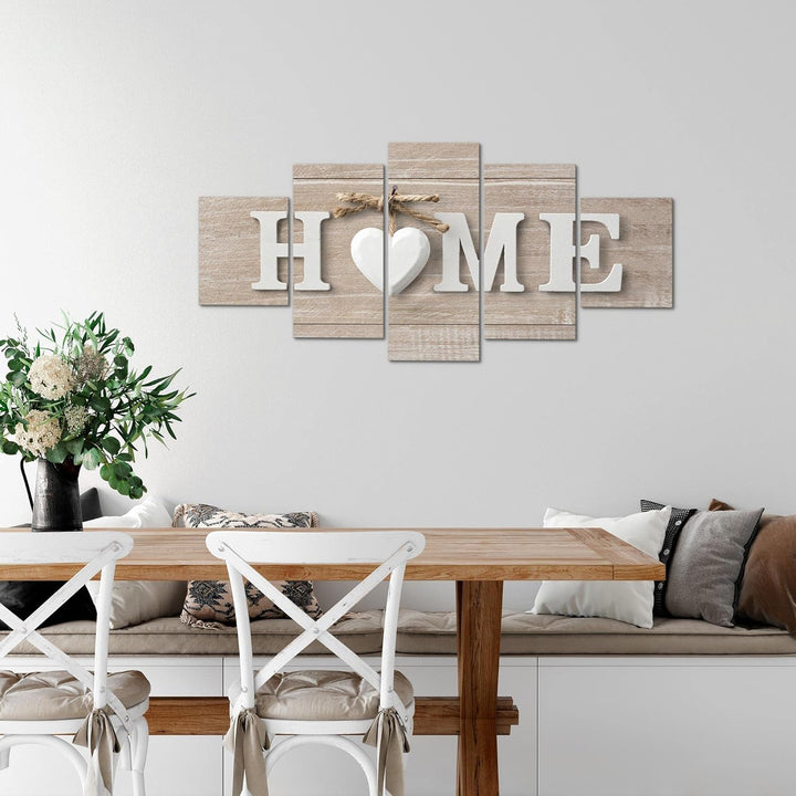 Runa Art Wandbilder Home Holz 5 Teilig Bild auf Vlies Leinwand Deko Wohnzimmer Holzoptik Spruch Beig