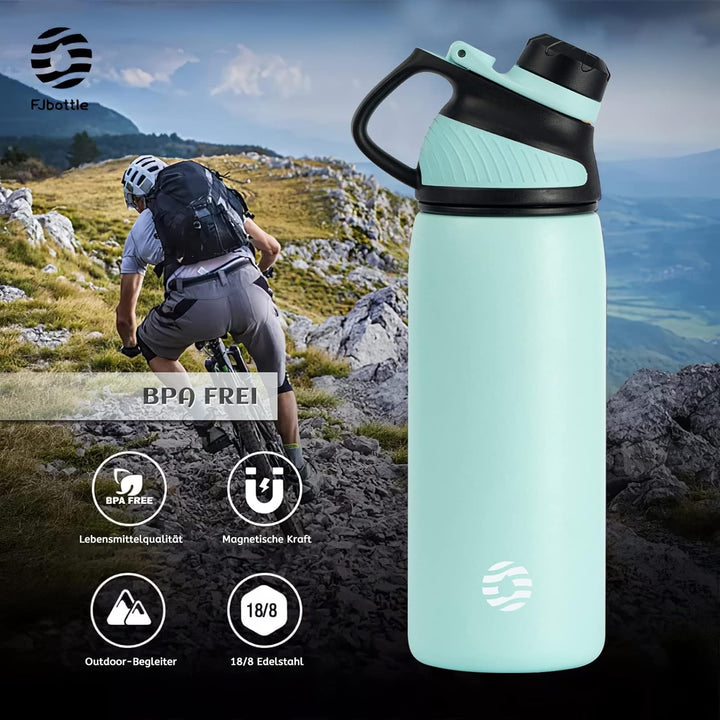 Fjbottle Edelstahl Trinkflasche Sport mit Magnetischem Deckel 1L, 800ml, 600ml, 400ml BPA-Frei Ausla