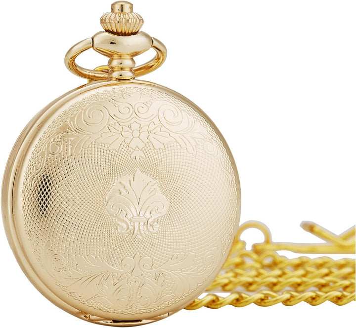 TREEWETO Unisex Taschenuhr mit Kette Analog Handaufzug Doppelscharnier Römische Ziffern Gold/Silber