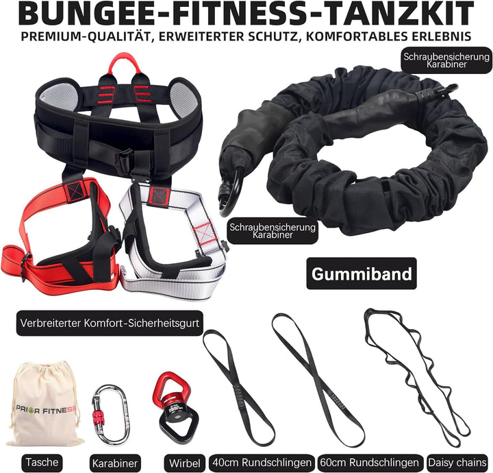 PRIOR FITNESS Bungee-Fitnessgeräte-Set, schweres Bungee-Widerstandsband, elastisches Tanz-Bungee-Sei