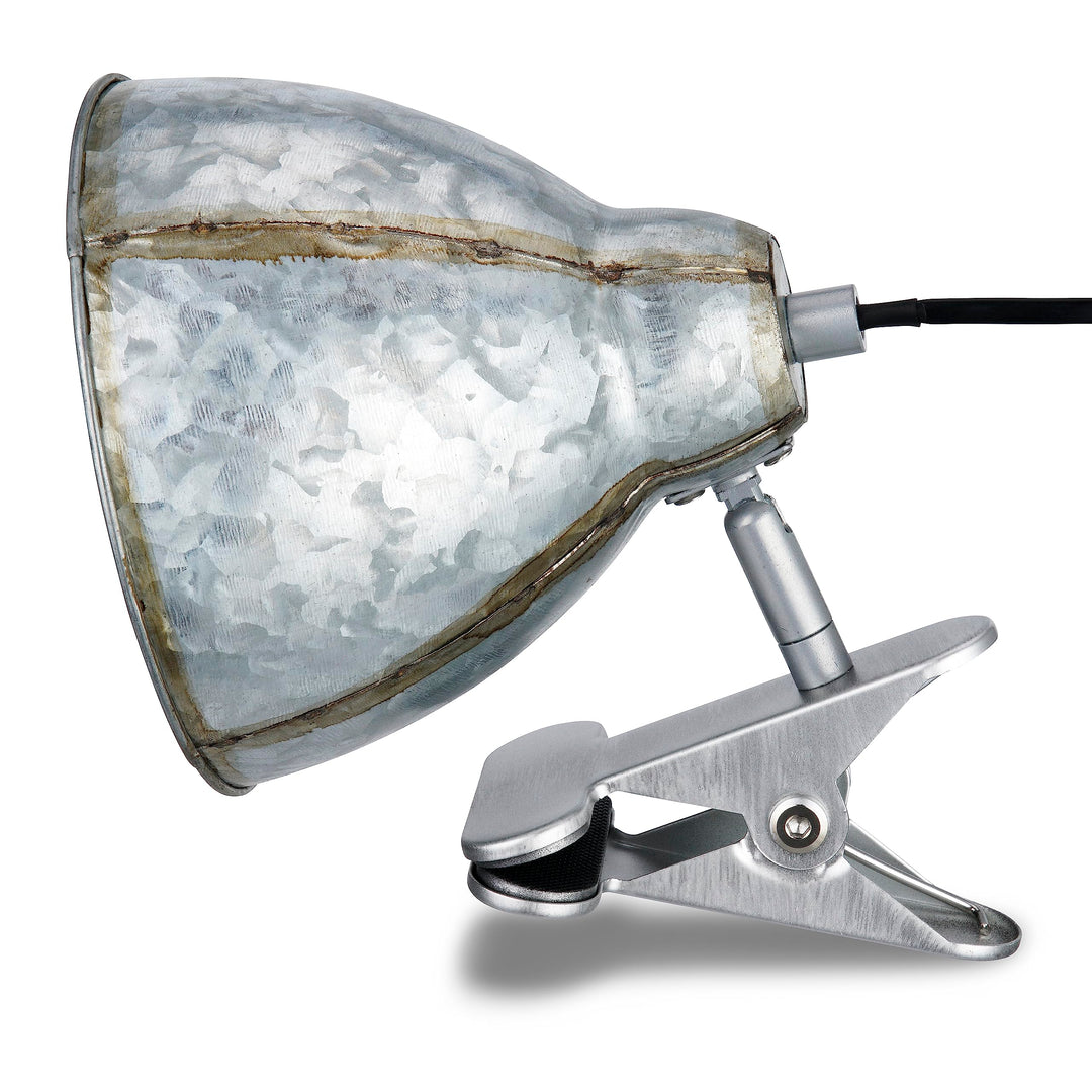 REV – Klemmlampe im angesagten Retro-Look mit E27 Fassung Zinkfarben – Leselampe Bett IP20 schwenkba
