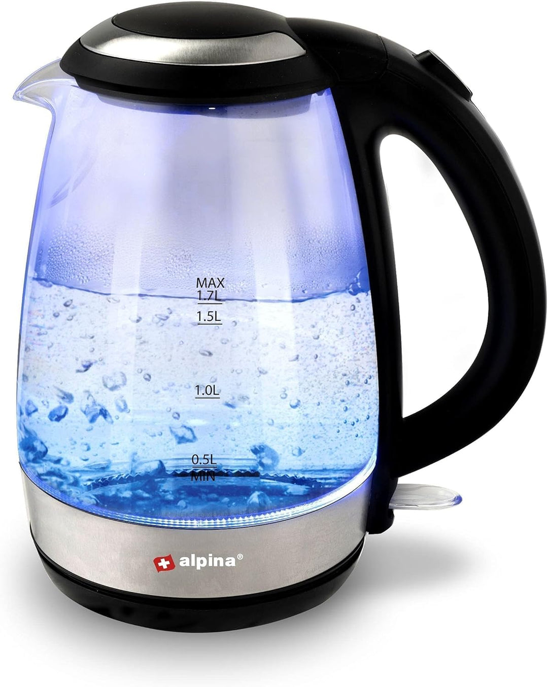 alpina Wasserkocher - Elektrisch - LED - Glas - Edelstahl - Schnurlos - 1,7 Liter, Glas