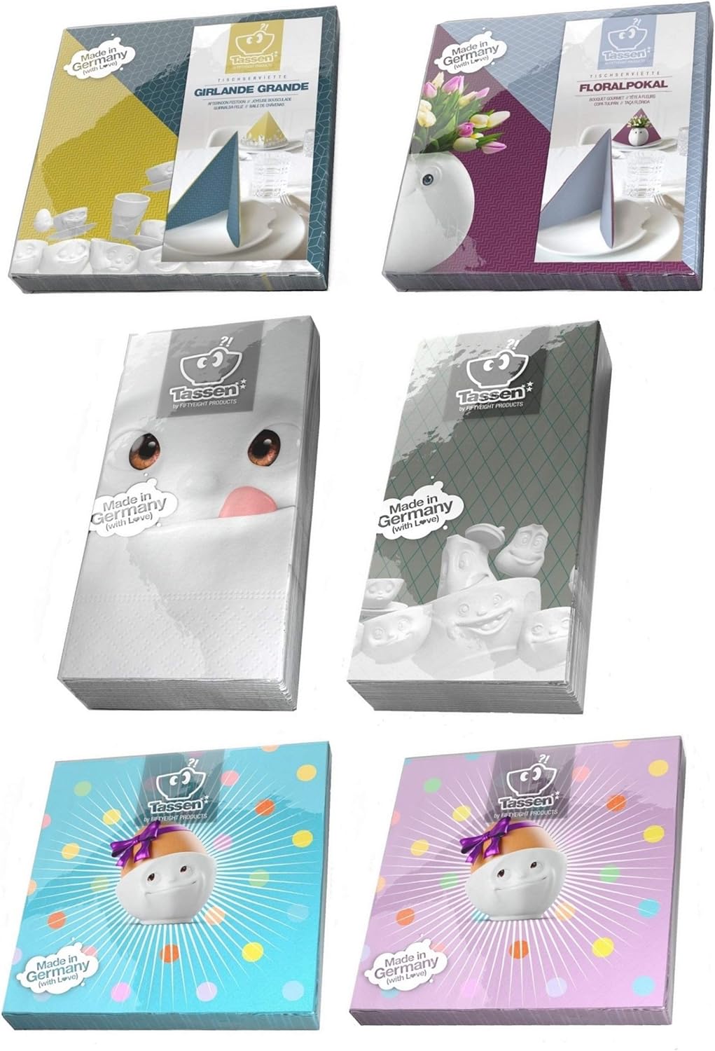 FIFTYEIGHT PRODUCTS Schalen 2er Set + Servietten, NEUHEIT 350 ml, GLÜCKLICH+GRINSEND
