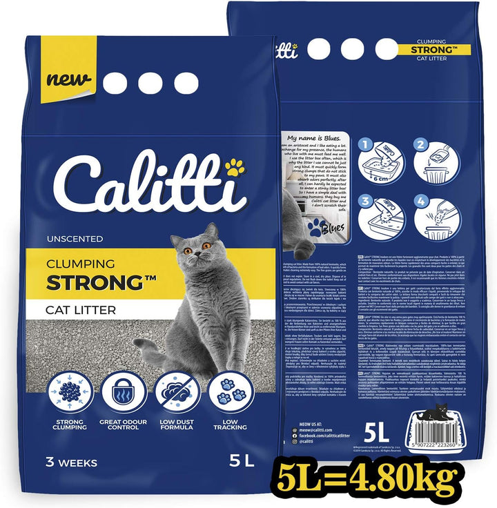 Calitti Katzenstreu Klumpstreu ohne Duft | 100% natürlichem Bentonit | 3 Wochen - 5L