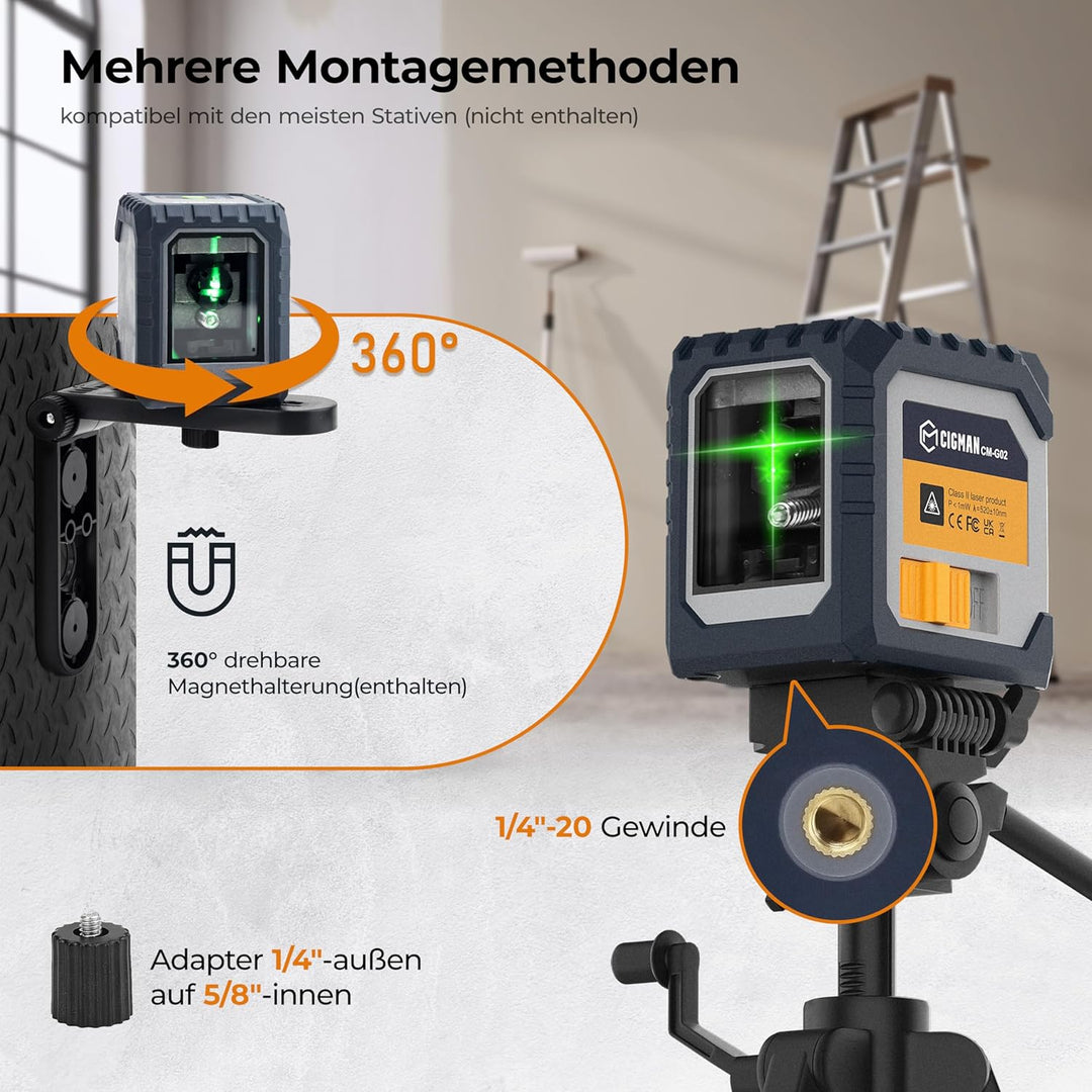CIGMAN Kreuzlinienlaser Laser Wasserwaage,mit aufladbarem Akku,Linienlaser und grün selbstnivelliere