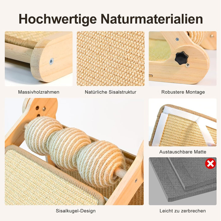 DONWEI Katzen Kratzbrett L-Förmiger, 60 cm Hohe Sisal Kratzbretter Katze Mehrzweck, Kratzbrett Sisal