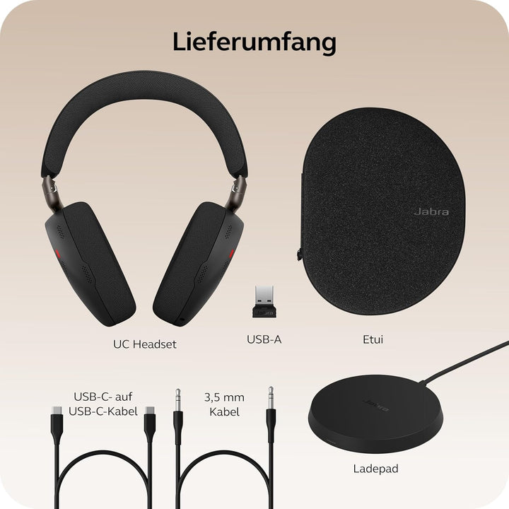 Jabra Evolve3 85 Over-Ear Bluetooth Headset kabellos mit Mikrofon & Ladestation für Büro, USB-A, KI-