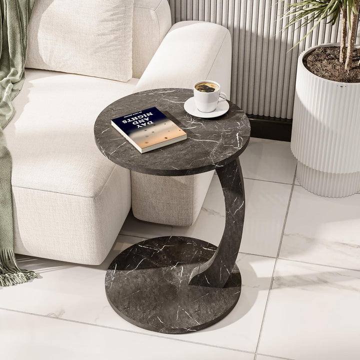 Tubibu MDF - C Form Kleiner Beistelltisch, Runder Tisch als Ablagefläche für Couch und Sofa mit Roll