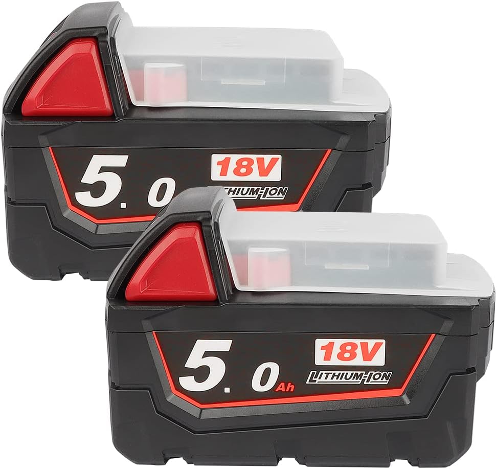 2X Powarobor M18B5 18V 5,0Ah Ersatzakku für Milwaukee M18 18Volt Akku 48-11-1860
