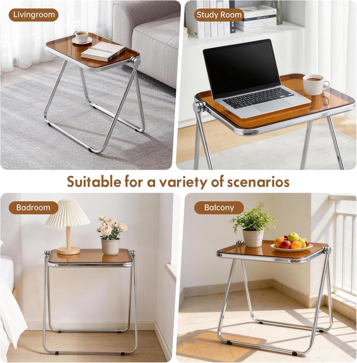 Klapptisch aus Acryl, transparent,- Leicht Faltbarer Design-Tisch für Wohnzimmer, Küche, Balkon-plat