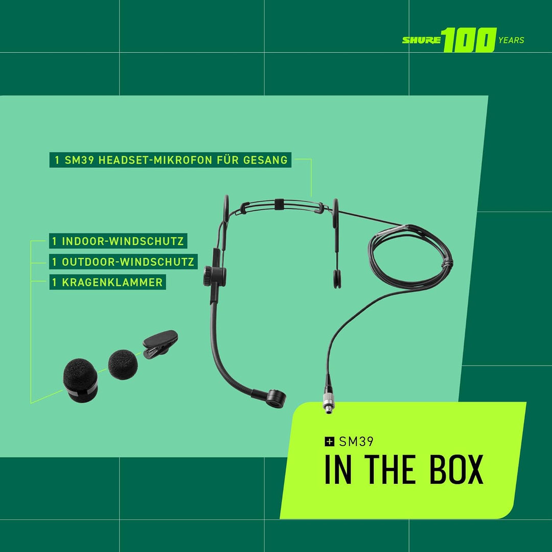 Shure SM39 Mikrofon - Kardioid-Kopfbügelmikrofon für Sprach- und Performance-Anwendungen, TA4F-Ansch