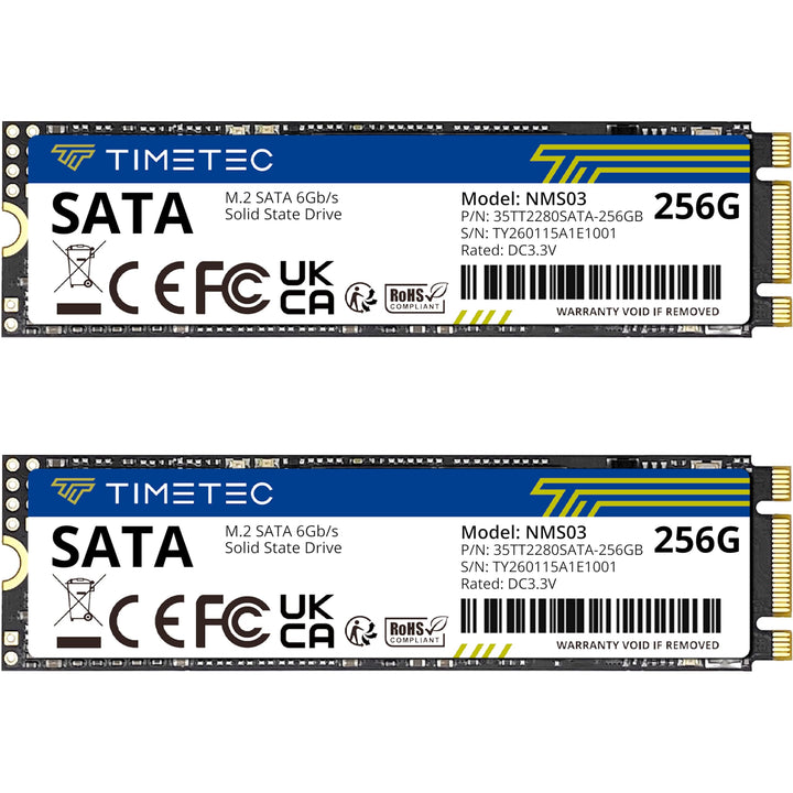 Timetec 256GBx2 (2er-Pack) SSD 3D NAND TLC SATA III 6 Gb/s M.2 2280 NGFF 128 TBW Lesegeschwindigkeit
