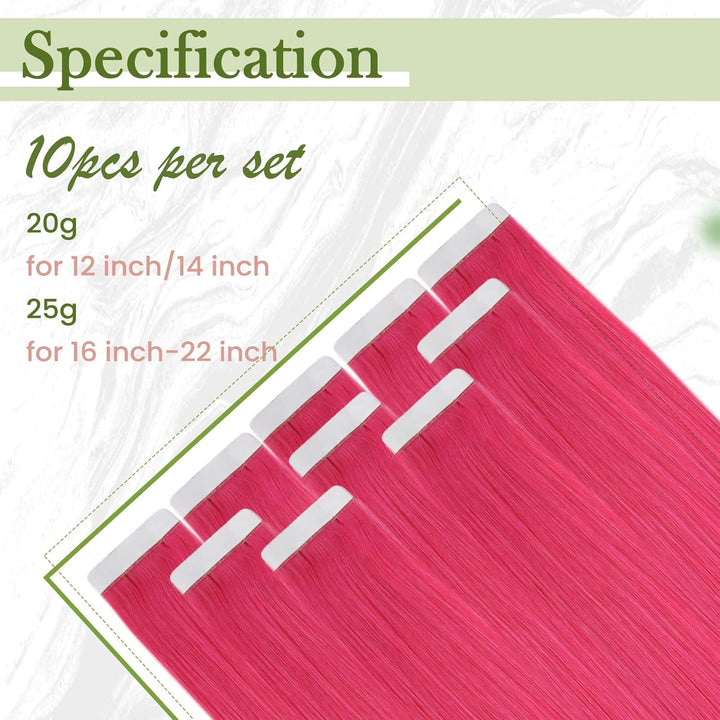 RUNAUTRE Tape Echthaar Extensions Rosa 35cm Remy Tape in Haarverlangerung Echthaar Bunt 14 Zoll 20g