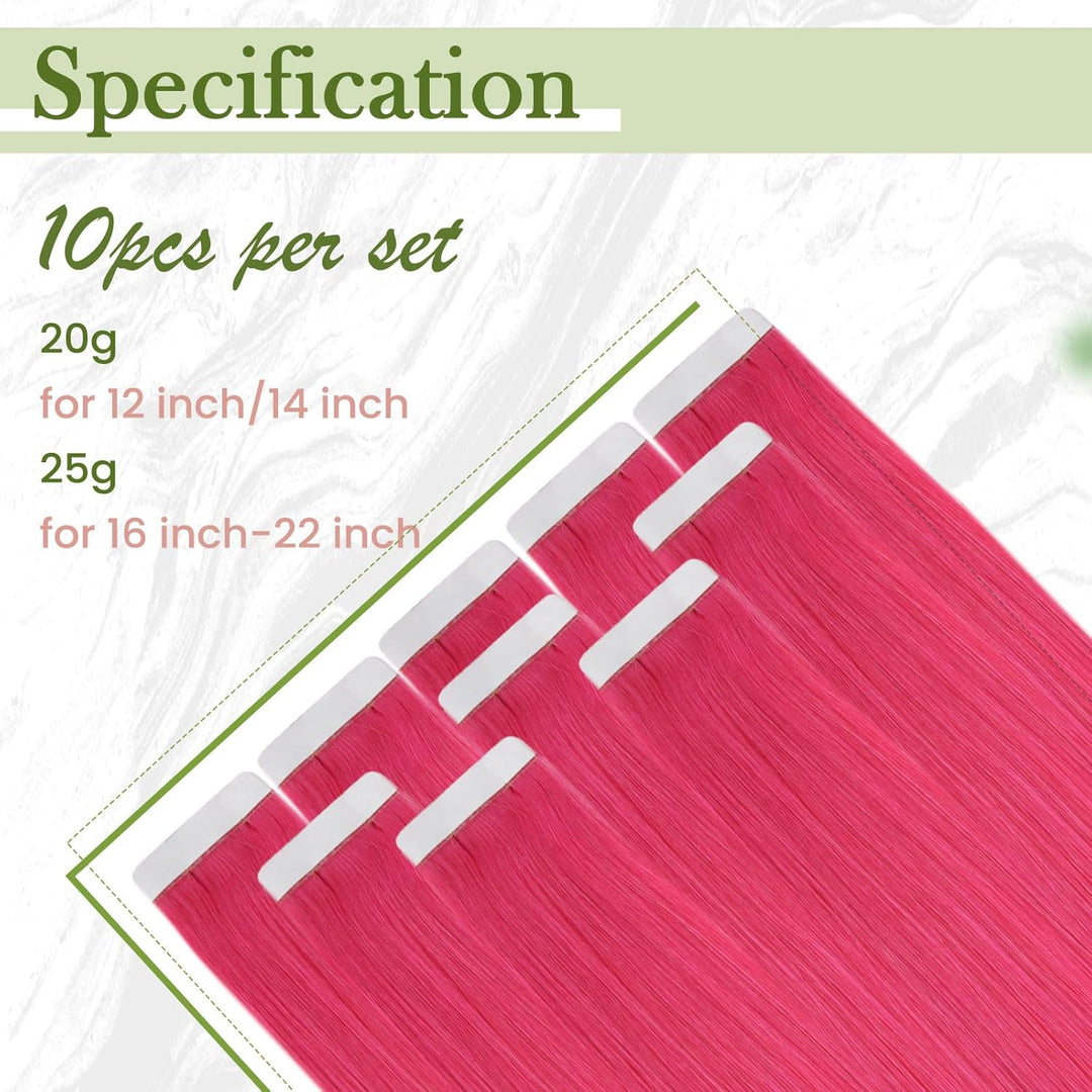 RUNATURE Tape in Extensions Echthaar Rosa 30cm Invisible Tape Extensions Echthaar Heiss Pink Menschl