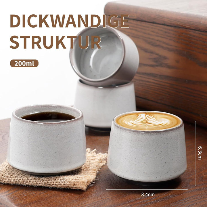 NOVAJOY | Espressotassen Set | 4-teilig | 200 ml | Hochwertige Tassen aus Steingut | Ohne Henkel | S