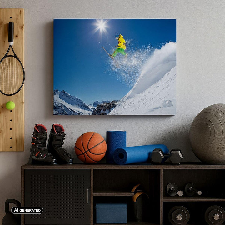 ARTTOR Bilder auf Leinwand 100x70cm Leinwandbild Ski Winter Schnee Berg Gross Wanddeko Bild Schlafzi