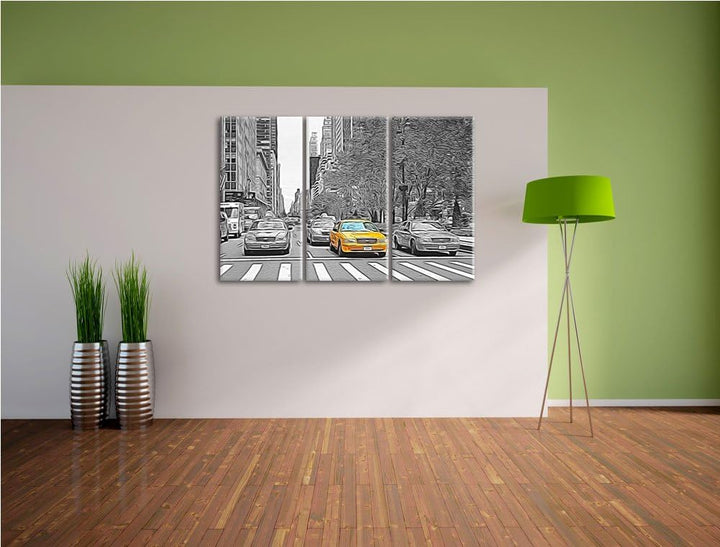 viele Taxis in New York schwarz/weiss Spezial 3-Teiler Leinwandbild 120x80 Bild auf Leinwand, XXL ri