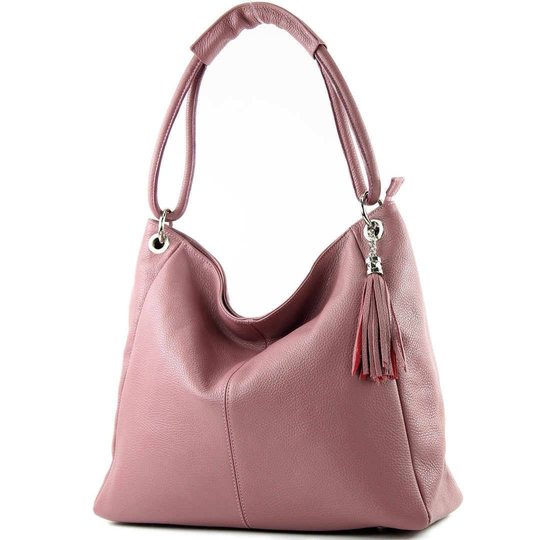 modamoda de - T165 - ital Schultertasche Gross Shopper Leder Altrosa, Altrosa