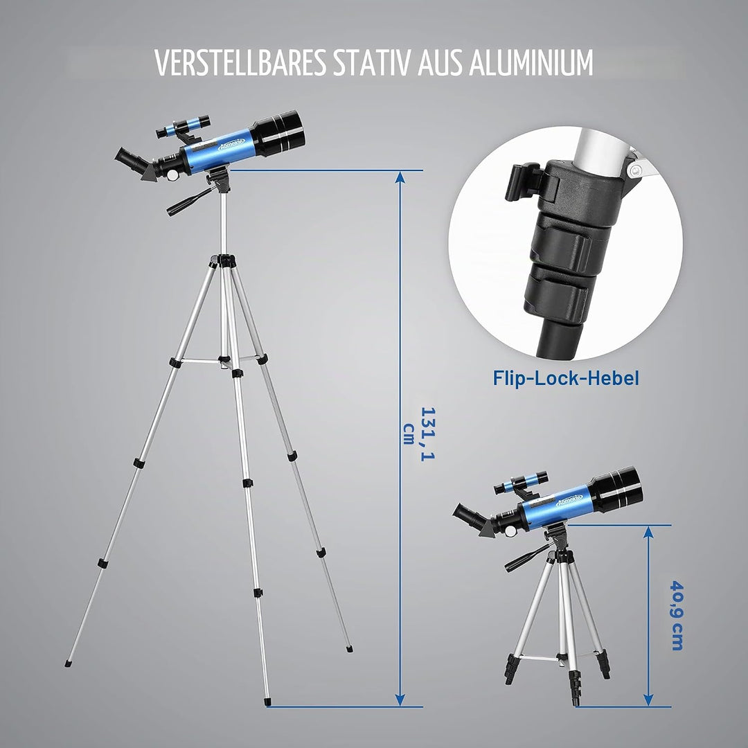 Aomekie Teleskop Astronomie 70/400 Fernrohr Teleskop für Kinder Einsteiger Amateur-Astronomen mit Al