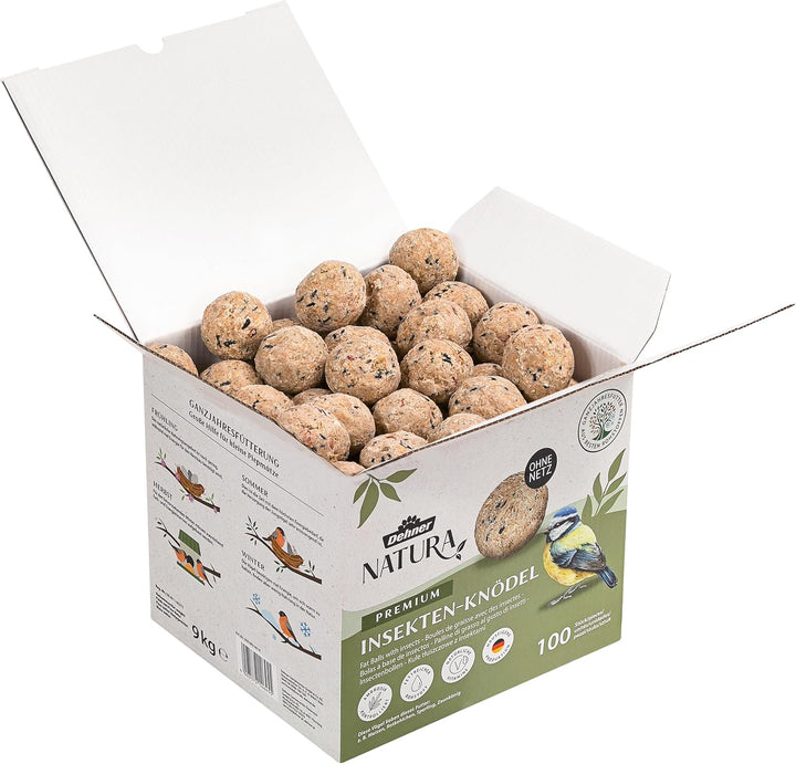 Dehner Natura Wildvogelfutter, Meisenknödel, Insekten-Knödel, ohne Netz, 100 Stück je 90 Gramm (9 kg