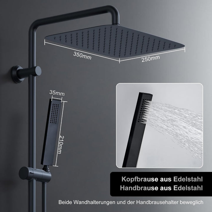 Görbach Regendusche Duschsystem ohne Armatur, Edelstahl Duschset mit 92cm Duschstange, XXL Überkopfb