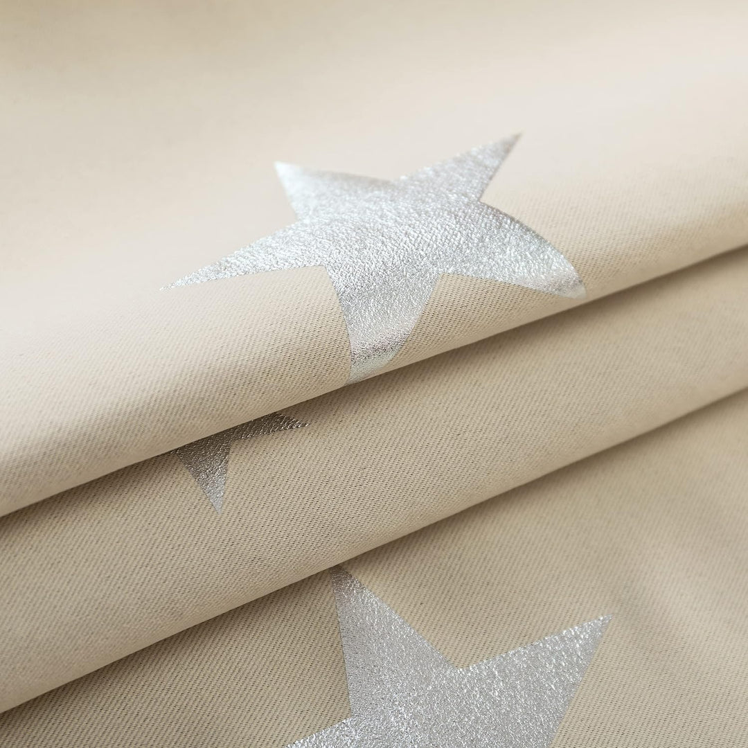 GIRASOLE HOME® Paar weiche Verdunkelungsvorhänge, Motiv: silberfarbene Sterne, weicher Vorhang für I