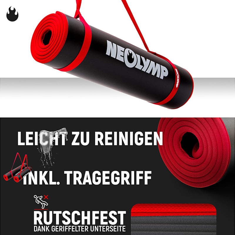 Fitnessmatte Schwarz + E-Book mit Übungen – Fitness Matte Gymnastik Matte Dicker Fitnessmatte Schwar