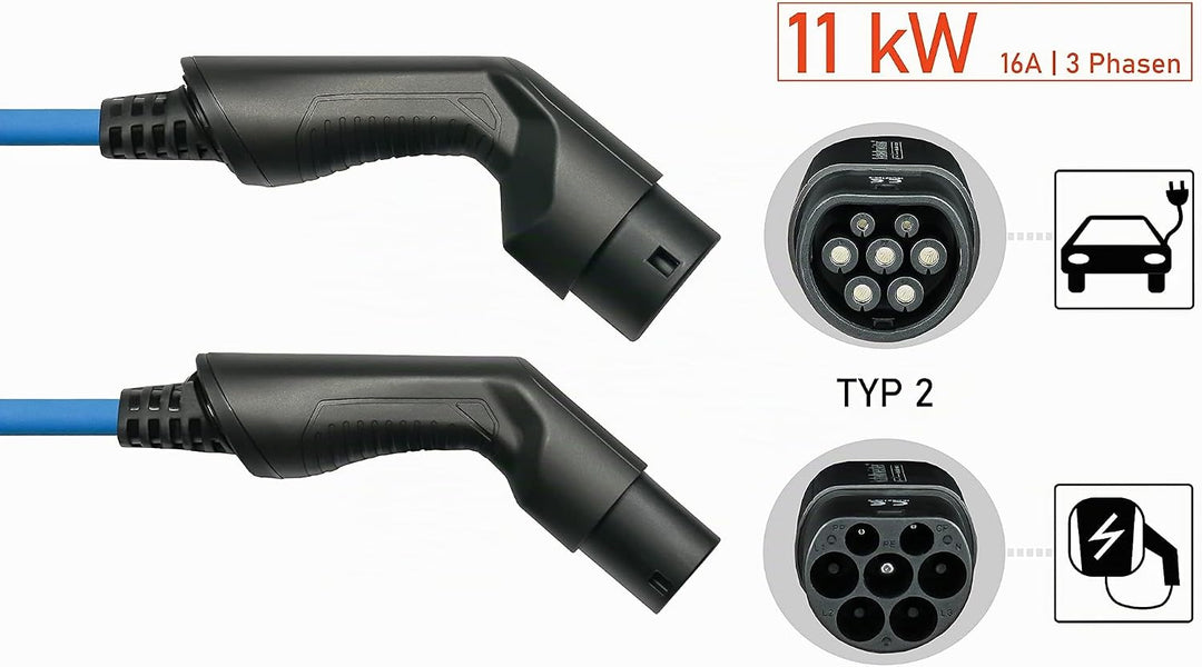 Kabelmeister Typ 2 Ladekabel | 5m Sprialkabel - blau | 11 kW - für Elektro- und Hybridfahrzeuge - 16