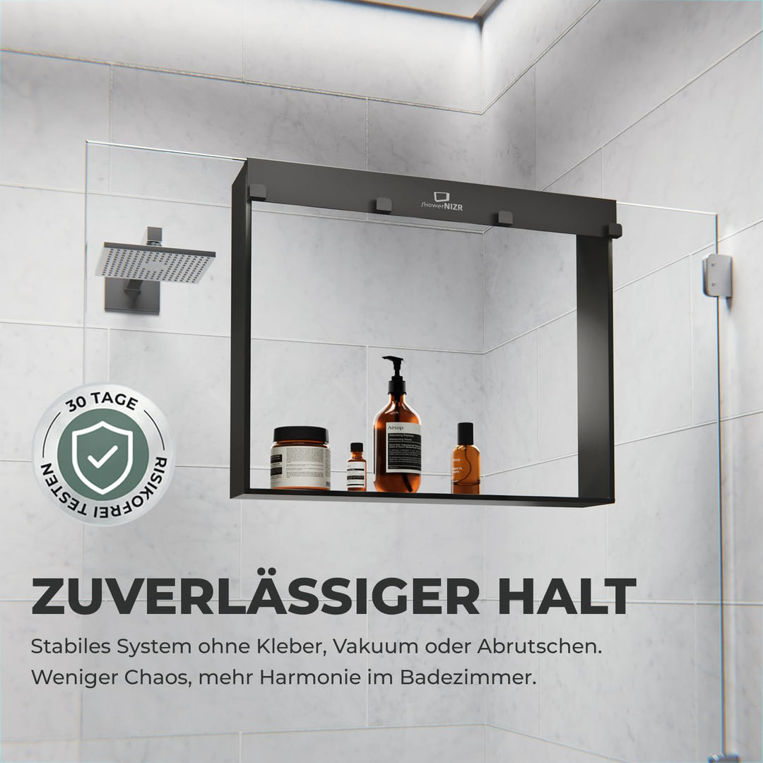 Duschregal Grau - Duschablage ohne Bohren für Duschwand zum Hängen aus Edelstahl mit 4 Haken - Passe