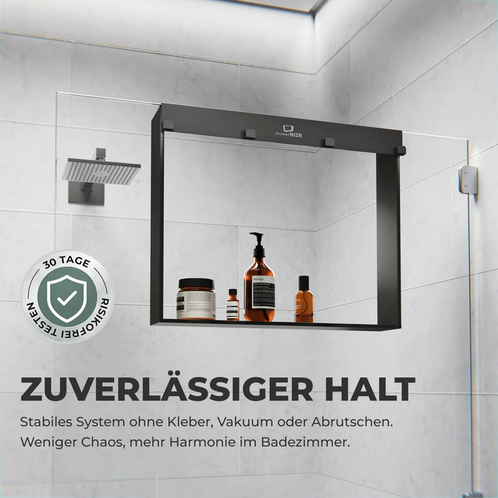 Duschregal Grau - Duschablage ohne Bohren für Duschwand zum Hängen aus Edelstahl mit 4 Haken - Passe