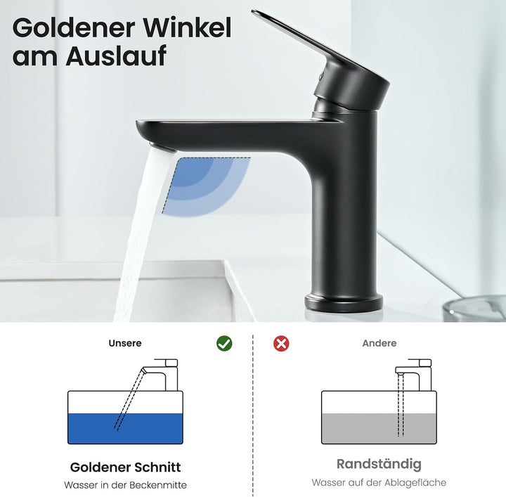 CECIPA Wasserhahn Bad Schwarz, Waschtischarmatur mit Auslauf Höhe 10cm, Schwarz