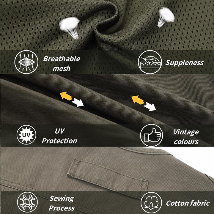 Herren Outdoor Weste Anglerweste mit Multi-Taschened Sommer Freizeit Baumwolle Weste Hundeweste Leic