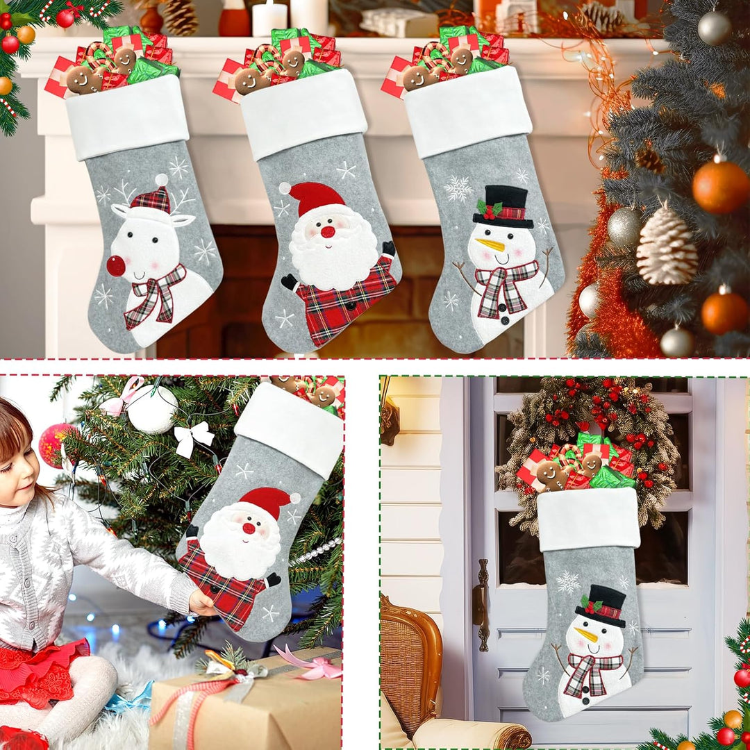 45CM Nikolausstrumpf Extra Gross, Shyllin Weihnachtsstrumpf Personalisiert Grau Weis 3er Set, Weihna