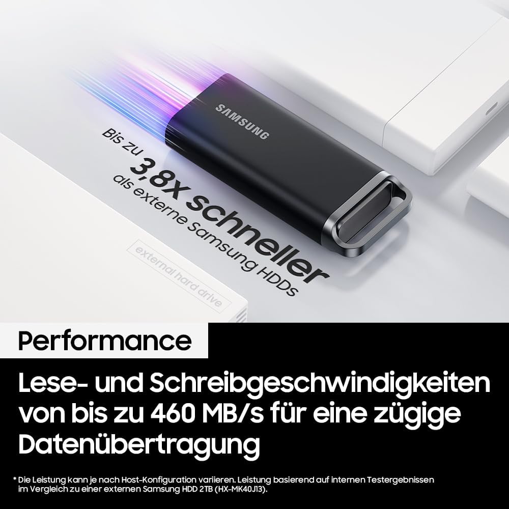 Samsung Portable SSD T5 EVO, 8 TB, USB 3.2 Gen. 1, 460 MB/s Lesen, 460 MB/s Schreiben, Externe Festp
