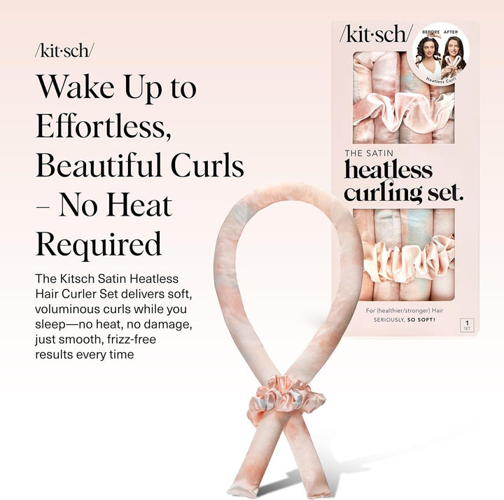 Kitsch Satin Heatless Curling Set - Heatless Lockenwickler Stirnband für Kurzes & Langes Haar Locken